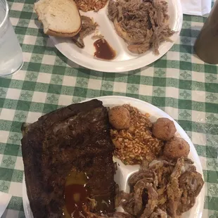 Ribs, bbq pork sandwich, bbq coleslaw &amp; onion rings