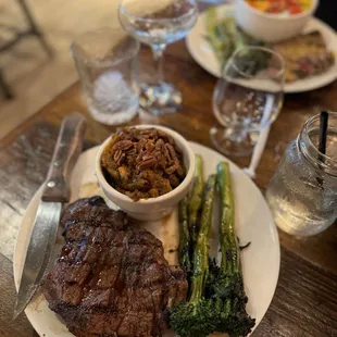 NY Strip, broccolini, sweet potato casserole. I enjoyed all of it.