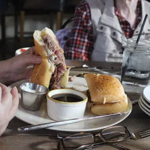 a person eating a sandwich
