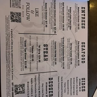Entree Menu