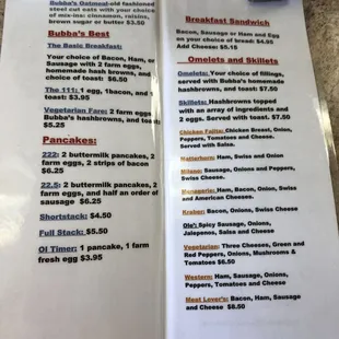 Breakfast menu