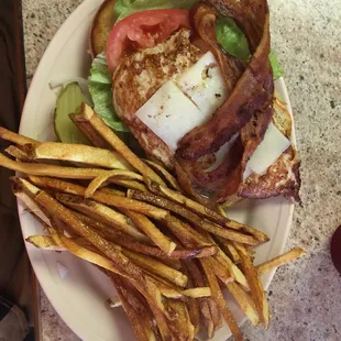 Decadent Chicken Sandwich and fries.