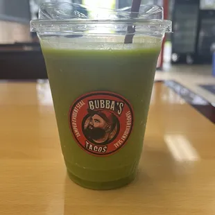 Caribbean smoothie - spinach, kale, pineapple, banana, and almond milk!