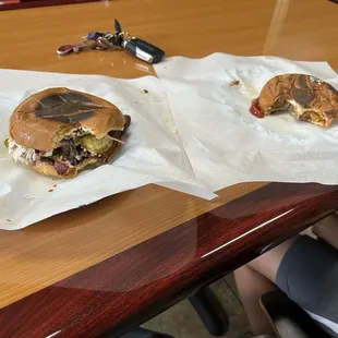 Burger plain (meat, cheese, bun) for the boy and chicken sandwich. Really good.