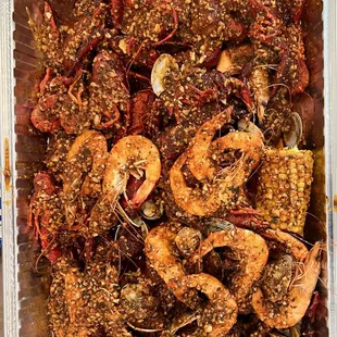 3hrs of shrimp, clam, and crawfish w/ the house special sauce.