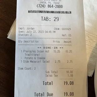 Not too expensive for some of the best pierogies in Irwin!