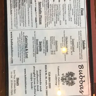 The menu