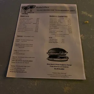 a menu on a table