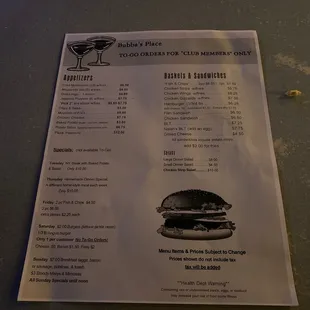 a menu for a burger