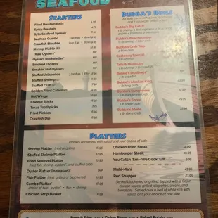 the menu for the restaurant