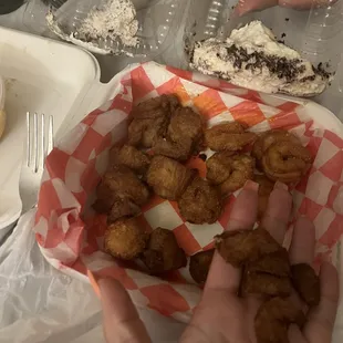 The 5 burnt pieces of scallops I received that counted as whole scallops.