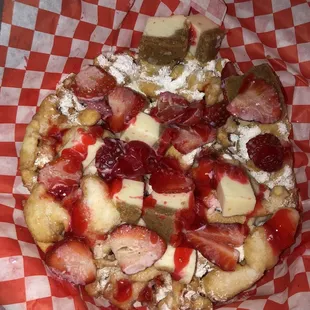 Strawberry cheesecake funnel cake