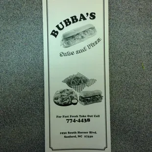 Bubba&apos;s Menu