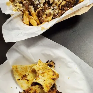 Surf n turf mulita and cheese quesadilla