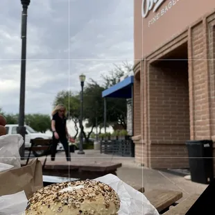 a bagel on a table