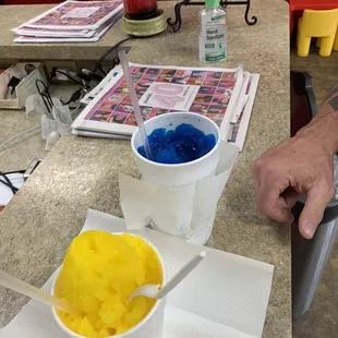 Banana cream and a blue raspberry