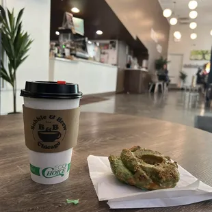 Pistachio Donut and Hot Coffee