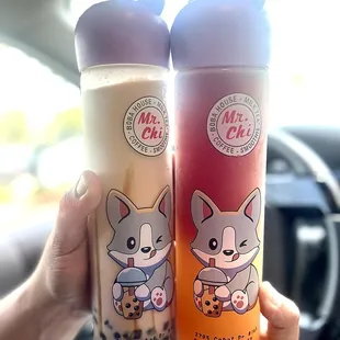 Brown Sugar Milk Tea with honey boba and Mr Chi Dream with mango boba