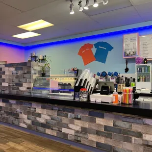 the counter area of a coffee shop