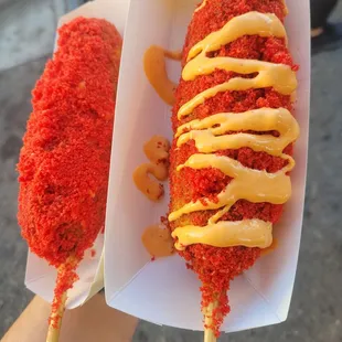 Hot Cheetos Korean corndogs