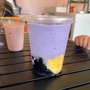 Taro specialty and a strawberry/mango smoothie