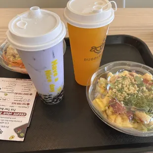 Taro milk tea and mango green tea