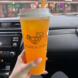 Mango Tea with Passionfruit Popping Boba