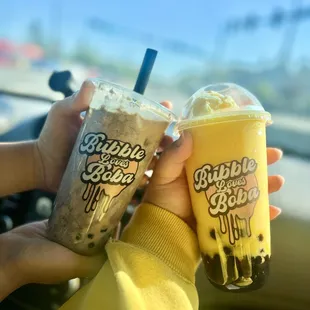 Mango with ice cream &amp; boba + Oreo creme puff milk tea