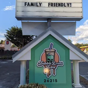 a sign for a family friendly restaurant