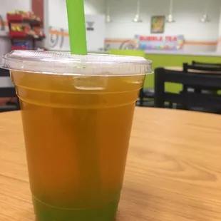 Passion fruit green tea with green apple/kiwi popping bubbles