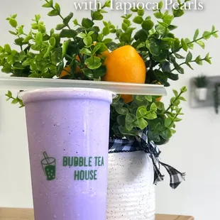 a cup of taro smoothie