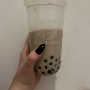 Large brown sugar milk tea 50% sugar little ice