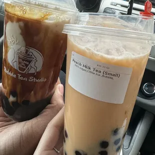 Brown Sugar Milk Tea and Peach Milk Tea