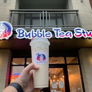 Green tea with milk foam