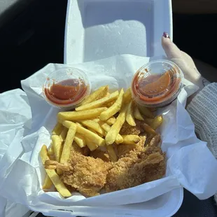Fried shrimp and fries
