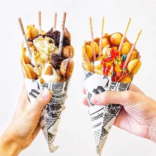 two cones of food