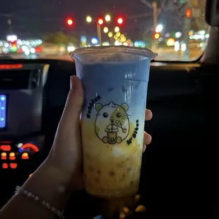 blue Passion Fruit Milk Tea, Rainbow Popping Boba