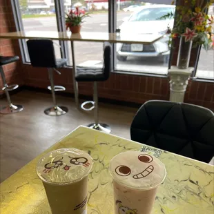 Coffee Blast &amp; Strawberry Milk tea, both w/boba