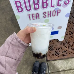 Lychee slushy with lychee jelly and boba