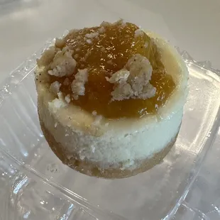 Peach cobbler mini. Yum!   Three or four civilized bites or one gluttonous one! ;).