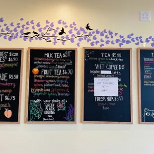 three chalkboards on a wall