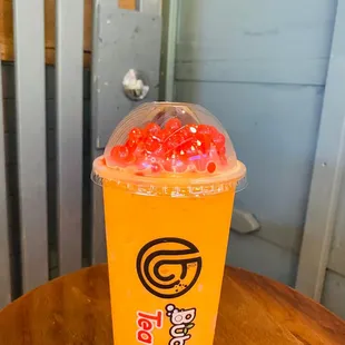 a cup of bubble tea on a table
