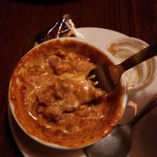 Yes... that is a no-bean, meat-filled chili that is so deliciously thick you can literally eat it with a fork! Scrut!