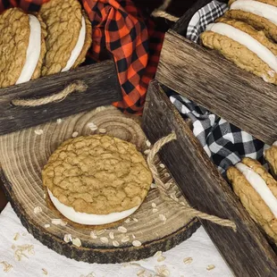 cookies in wooden boxes on a table