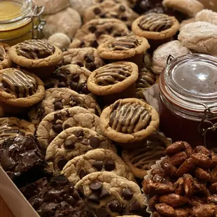 a box full of cookies and pastries