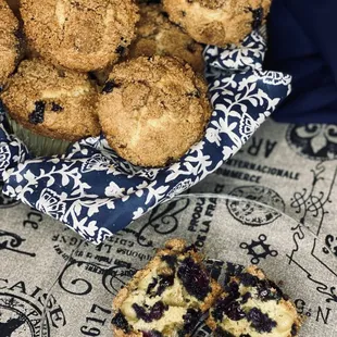 blueberry muffins in a basket