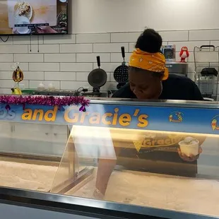 Owner operator scooping ice cream!!!