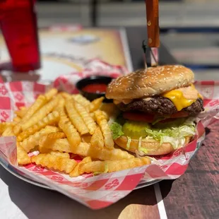 a burger and fries