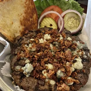 Half pound burger with blue cheese