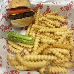 Single burger w/fries and a small coke ($10)